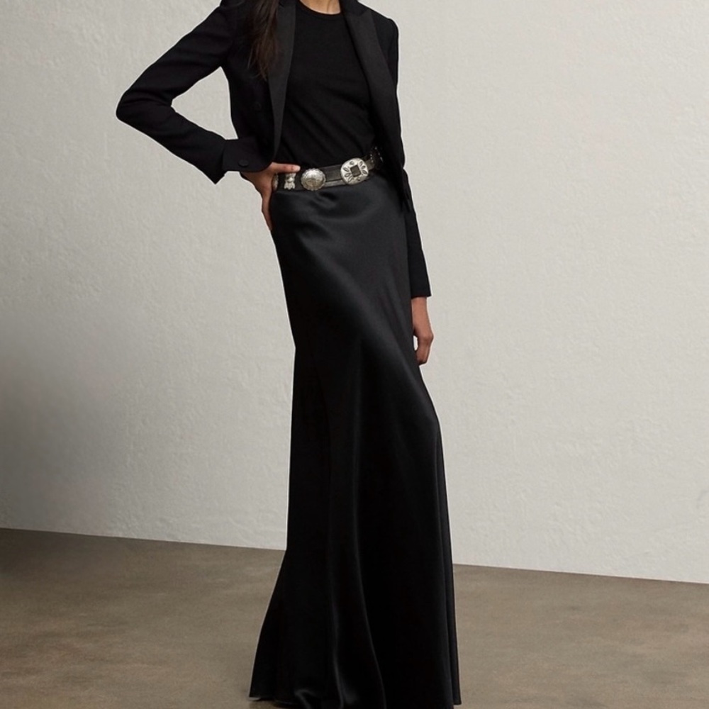 Vintage Tadashi Shoji Black Satin Formal Evening Maxi Skirt A-Line Size 10 Gala